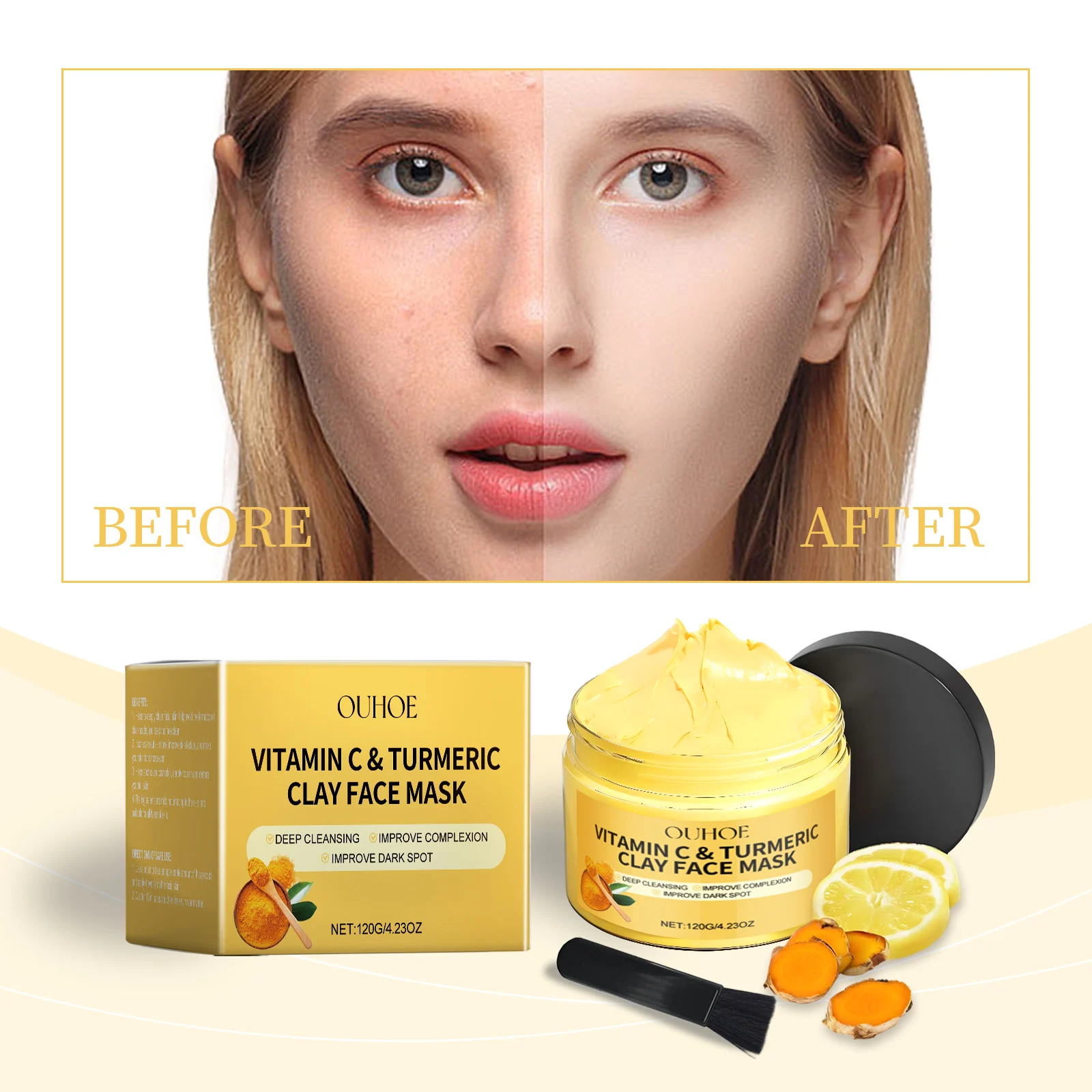 Vitamin C Turmeric Clay Face Mask 120g Brightening Pore Cleansing Moisturizing Facial Treatment 2 vitamin c turmeric clay face mask 120g cih ytexkgsc desc 2