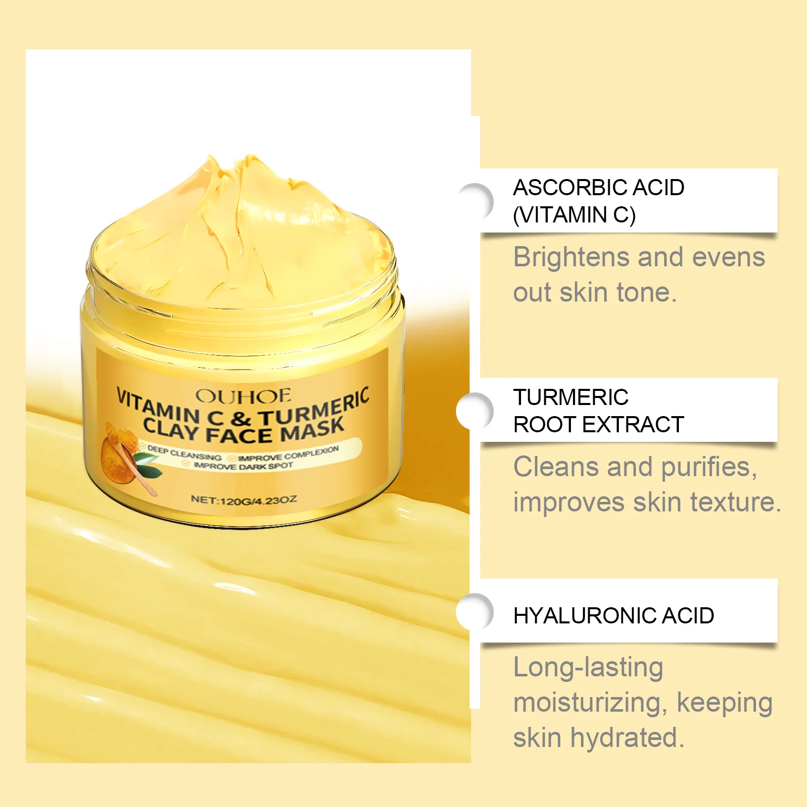 Vitamin C Turmeric Clay Face Mask 120g Brightening Pore Cleansing Moisturizing Facial Treatment 8 vitamin c turmeric clay face mask 120g cih ytexkgsc desc 8