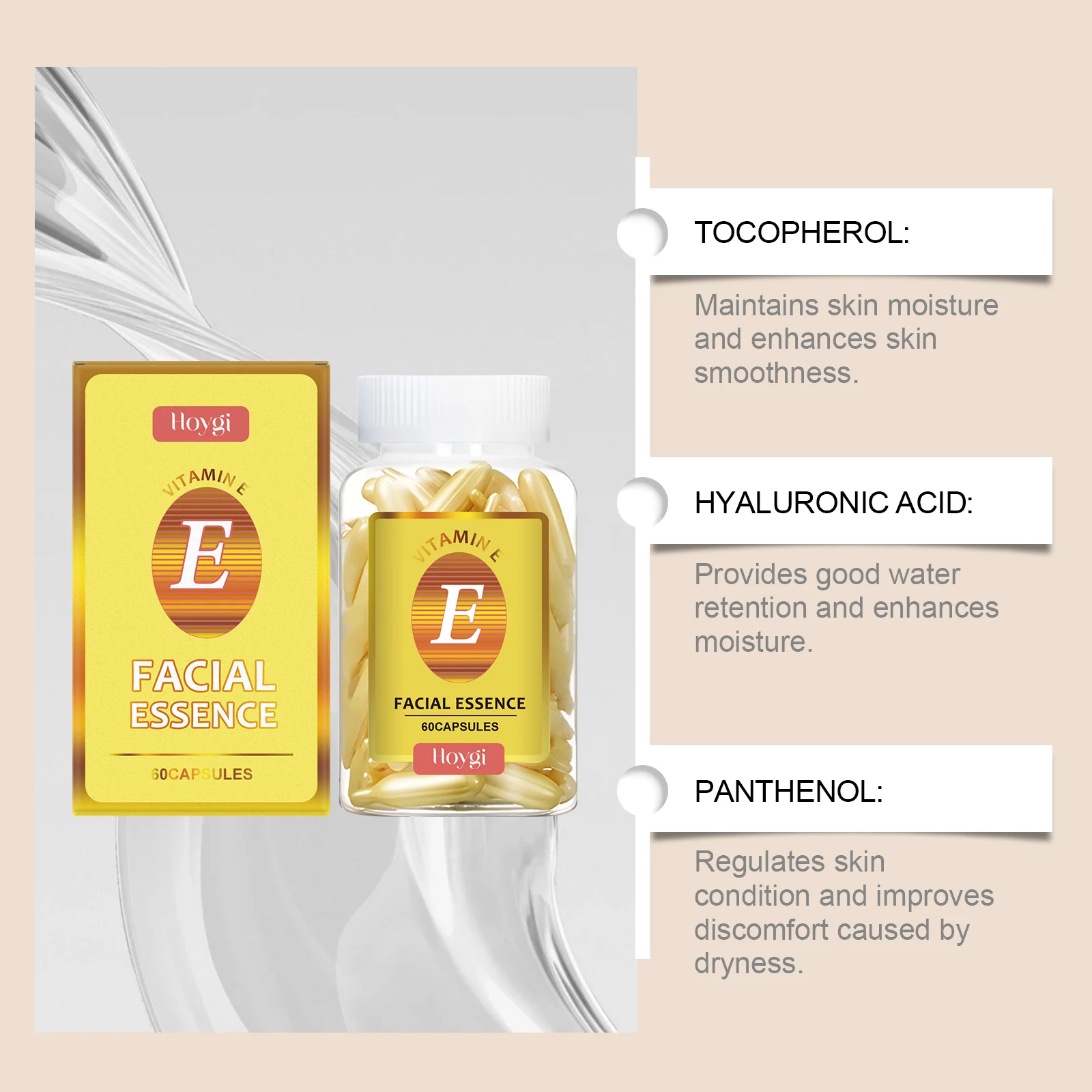 Hoygi Vitamin E Facial Moisturizing Capsules - Hydrating & Revitalizing Skin Essence 5 vitamin e facial moisturizing capsules cih vmz747u5 desc 5