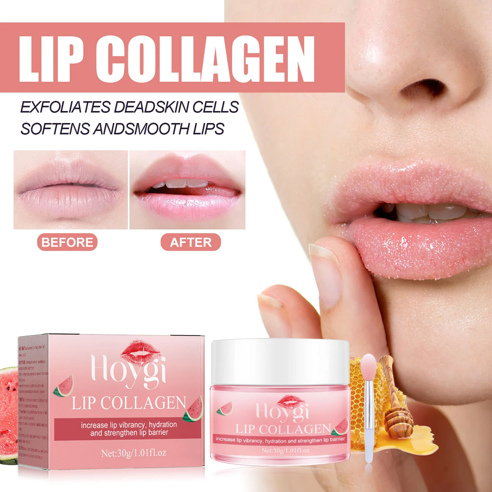 Hoygi Watermelon Lip Mask - Hydrating & Repairing for Dry, Chapped Lips with Collagen 7 watermelon lip mask cih yncxn78q desc 7