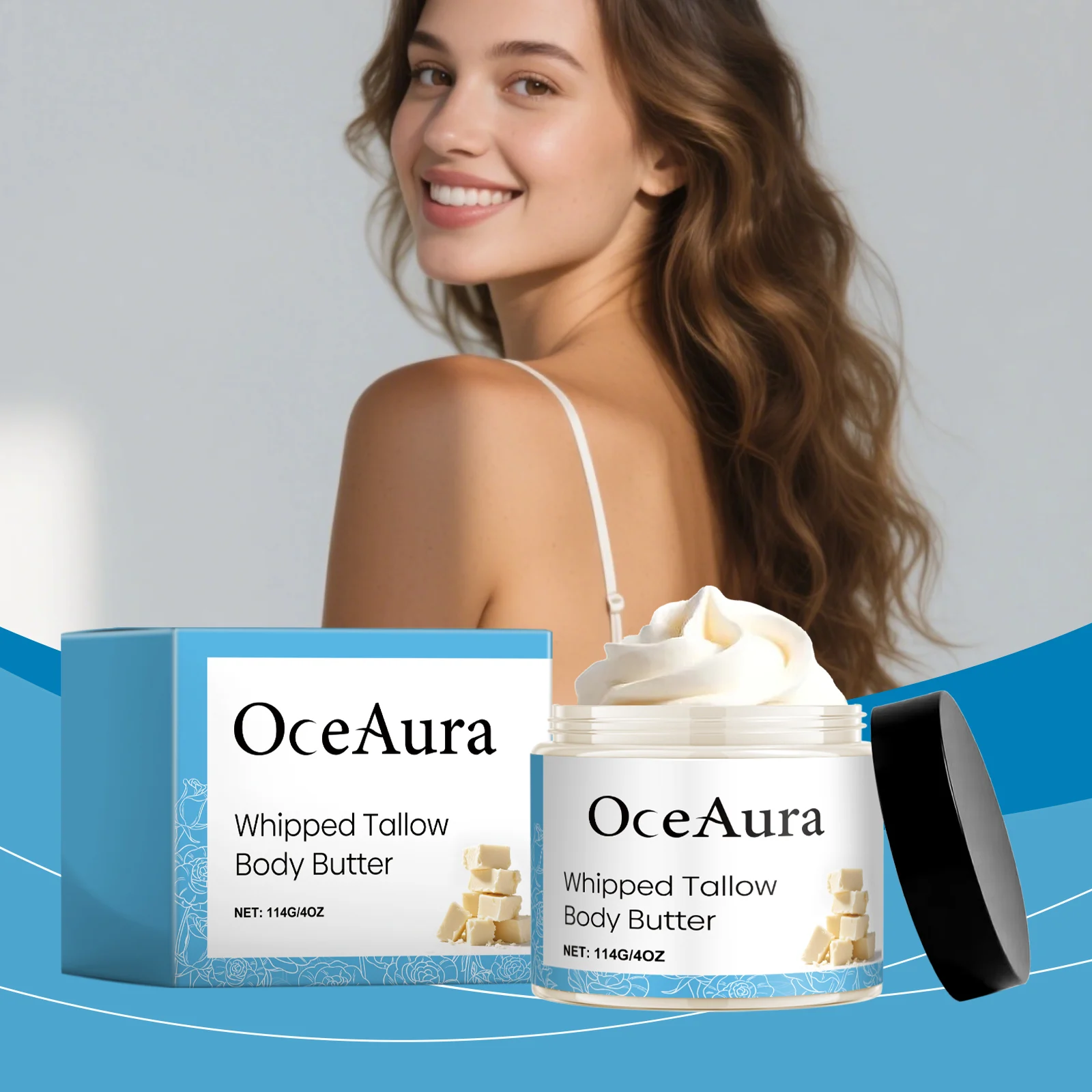 OceAura Whipped Tallow Body Butter | Moisturizing Cream for Sensitive Skin, Non-Greasy, Quick Absorption 2 whipped tallow body butter der k8pceg3w desc 2