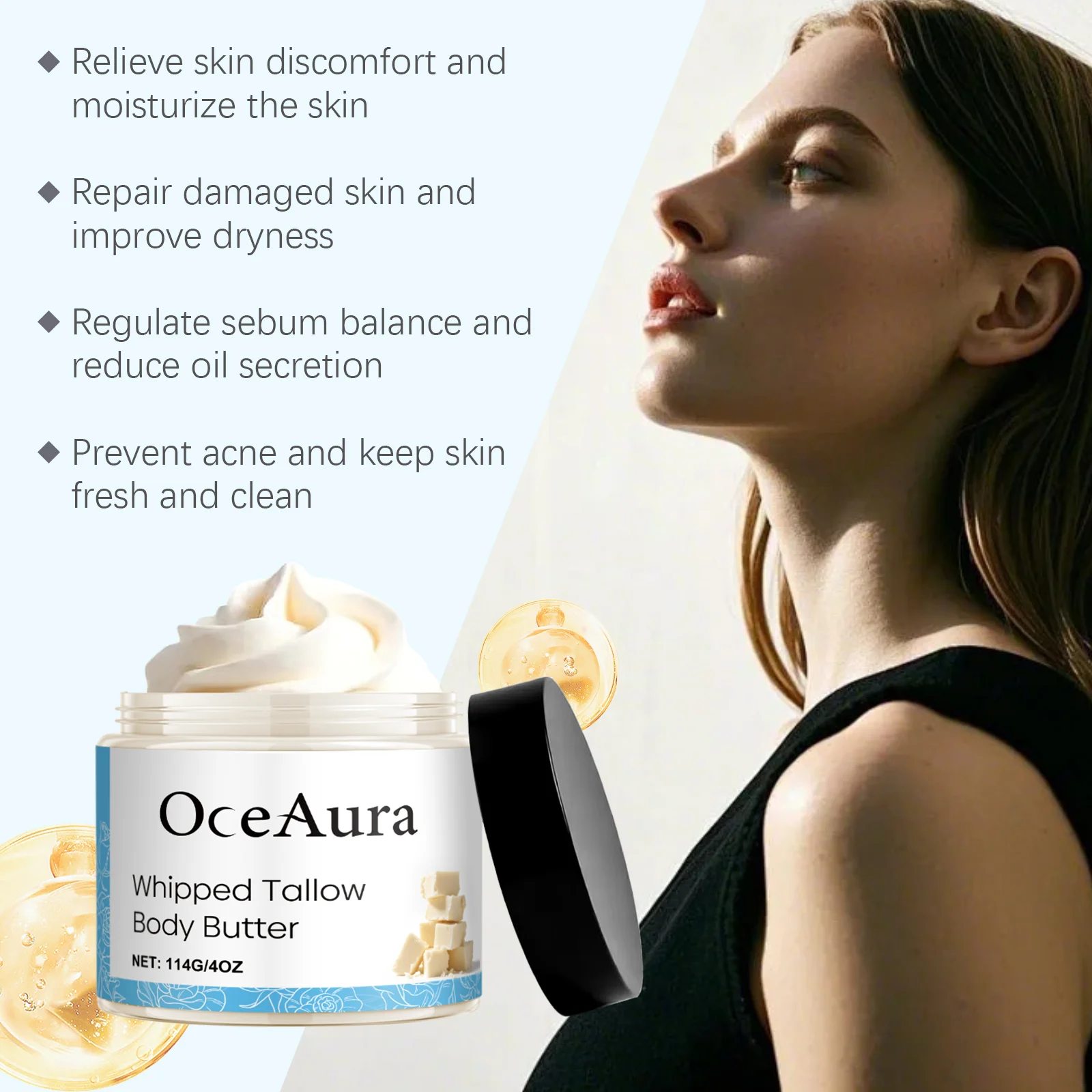 OceAura Whipped Tallow Body Butter | Moisturizing Cream for Sensitive Skin, Non-Greasy, Quick Absorption 5 whipped tallow body butter der k8pceg3w desc 5