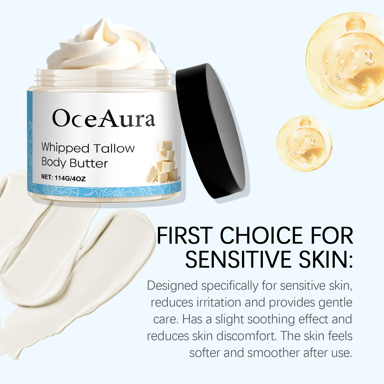 OceAura Whipped Tallow Body Butter | Moisturizing Cream for Sensitive Skin, Non-Greasy, Quick Absorption 7 whipped tallow body butter der k8pceg3w desc 7