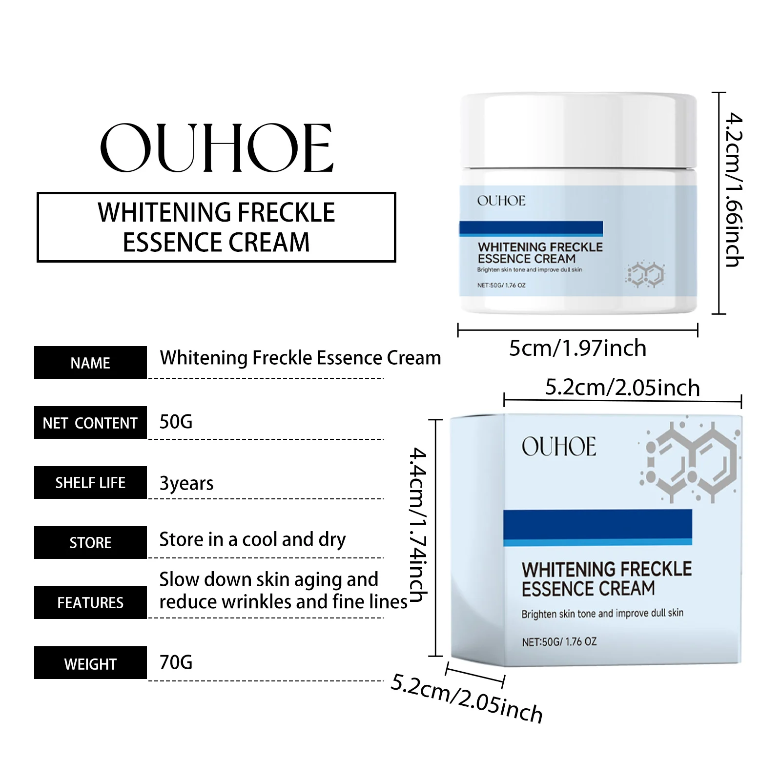 OUHOE Whitening Freckle Essence Cream - Brighten Skin Tone, Reduce Dark Spots, Moisturize 1 whitening freckle essence cream cih 8efvq9sx desc 1