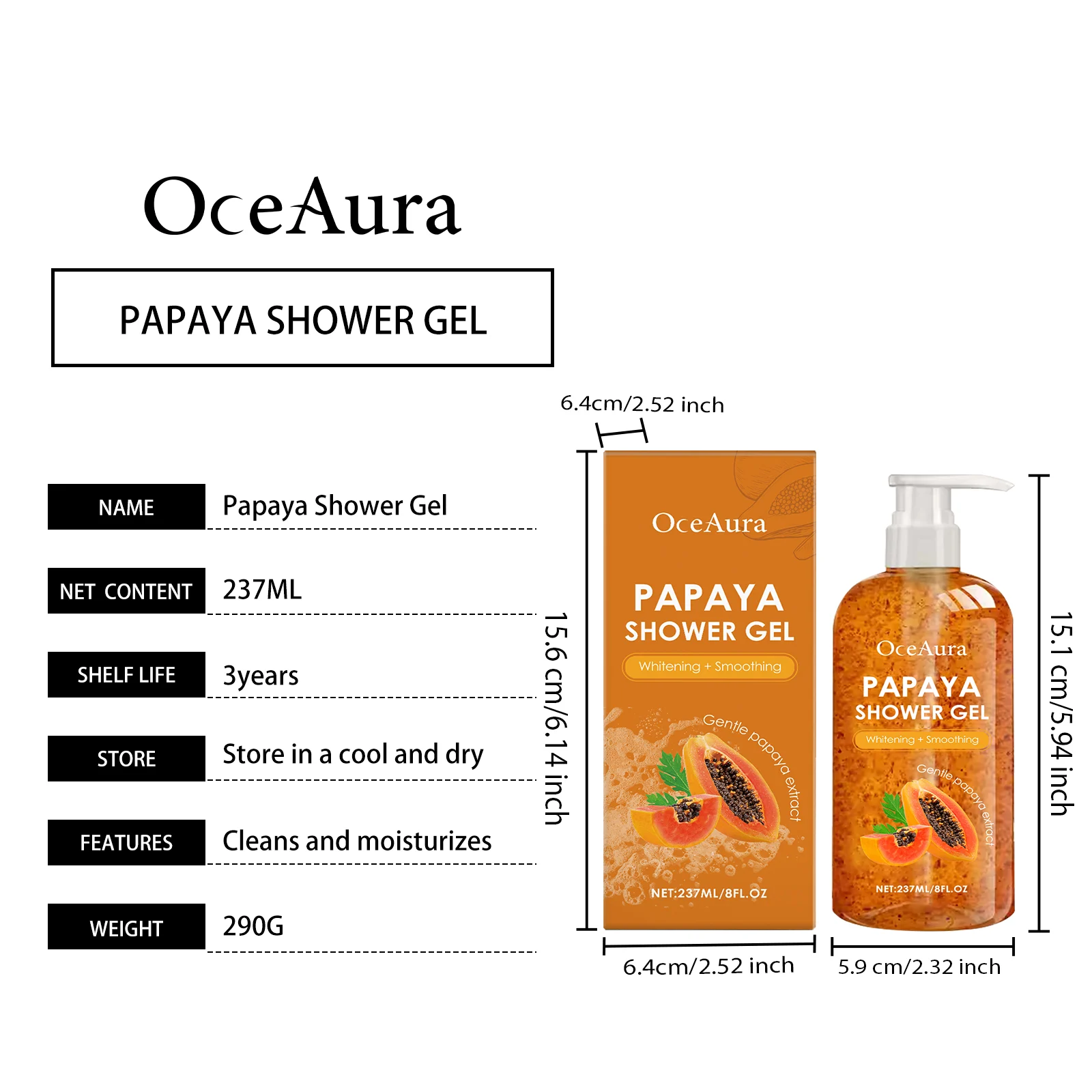 Whitening Shower Gel 237ml with Papaya Extract for Smooth, Bright & Fragrant Skin 1 whitening shower gel papaya extract 237ml cih dq9nrb28 desc 1