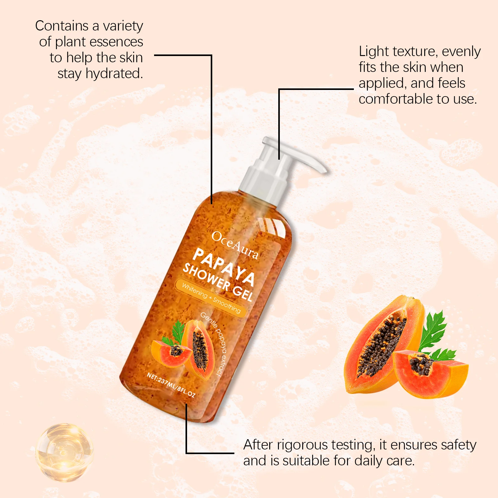 Whitening Shower Gel 237ml with Papaya Extract for Smooth, Bright & Fragrant Skin 6 whitening shower gel papaya extract 237ml cih dq9nrb28 desc 6