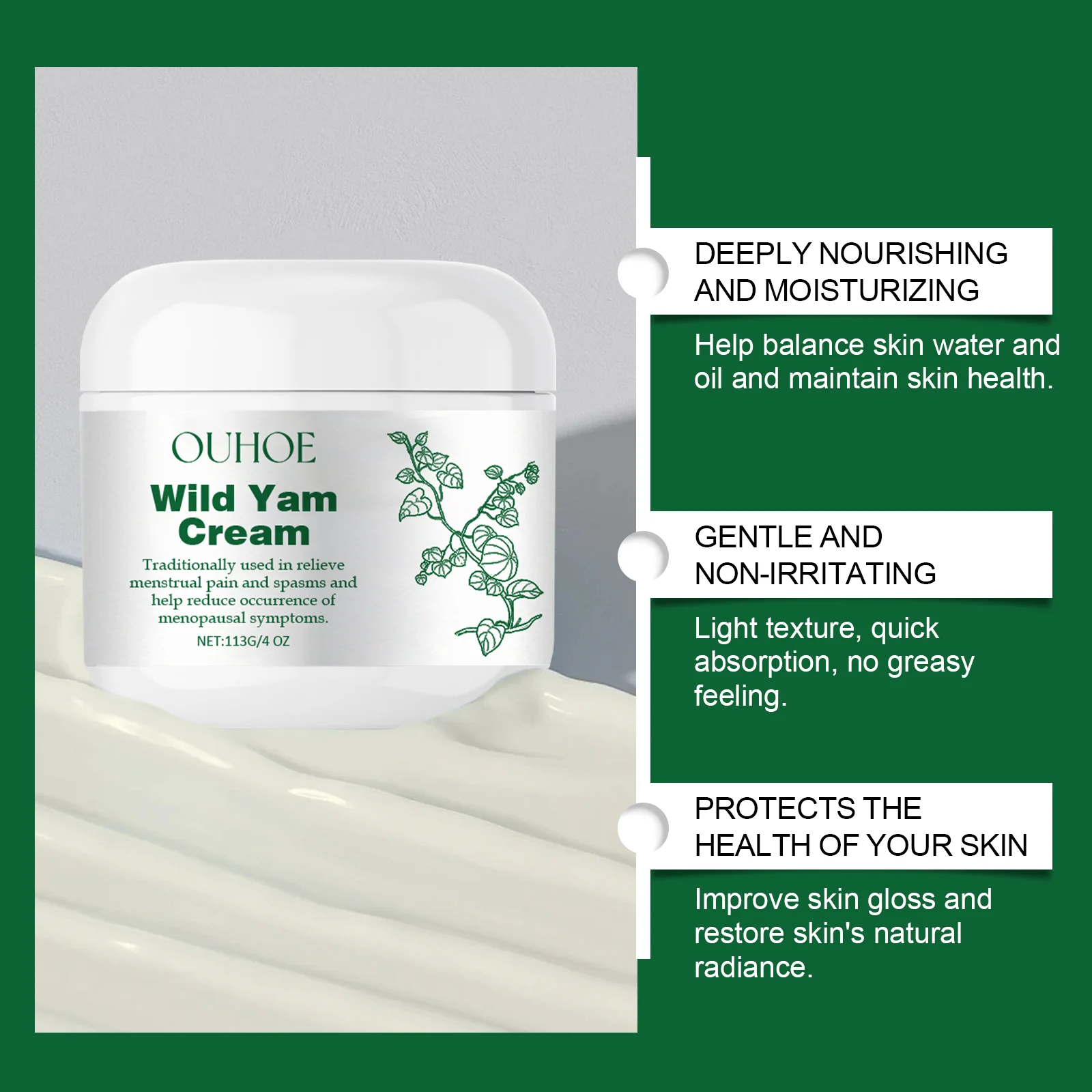 Wild Yam Cream for Menstrual Cramp Relief & Skin Nourishment 113g 5 wild yam cream menstrual cramp relief 113g cih v4yvhsmc desc 5