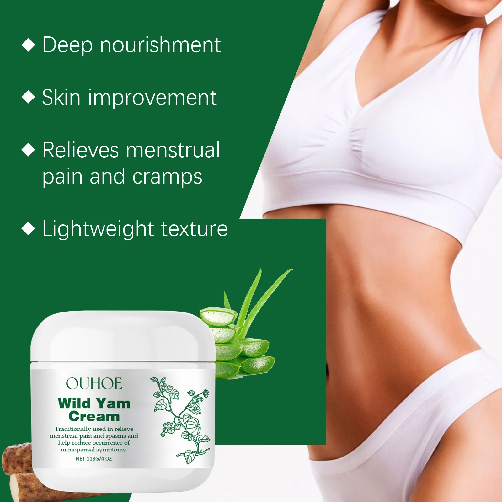 Wild Yam Cream for Menstrual Cramp Relief & Skin Nourishment 113g 9 wild yam cream menstrual cramp relief 113g cih v4yvhsmc desc 9