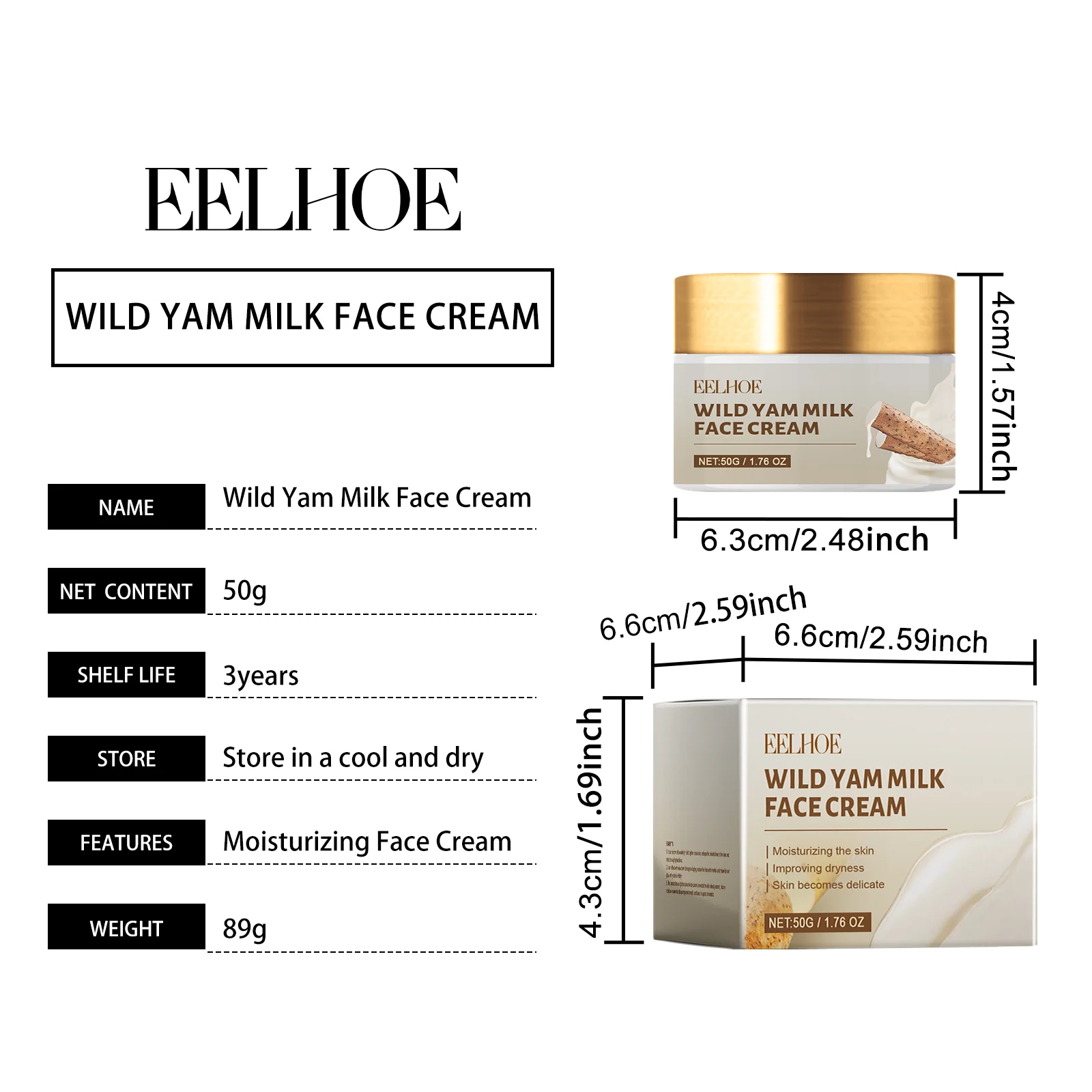 Wild Yam Milk Face Cream 50g Deep Moisturizing, Anti-Wrinkle & Brightening Daily Skincare 1 wild yam milk face cream 50g cih wxw2wswf desc 1