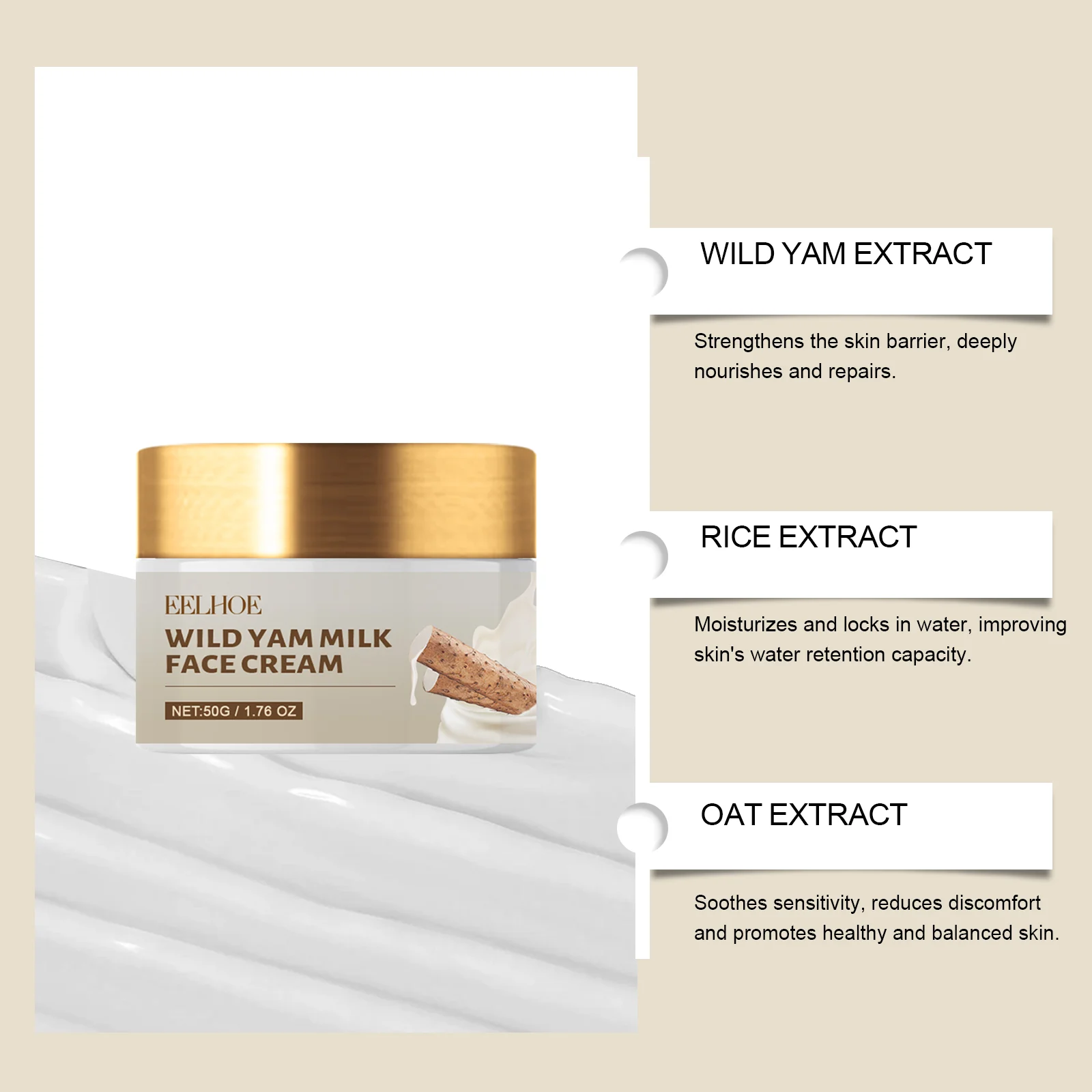 Wild Yam Milk Face Cream 50g Deep Moisturizing, Anti-Wrinkle & Brightening Daily Skincare 7 wild yam milk face cream 50g cih wxw2wswf desc 7