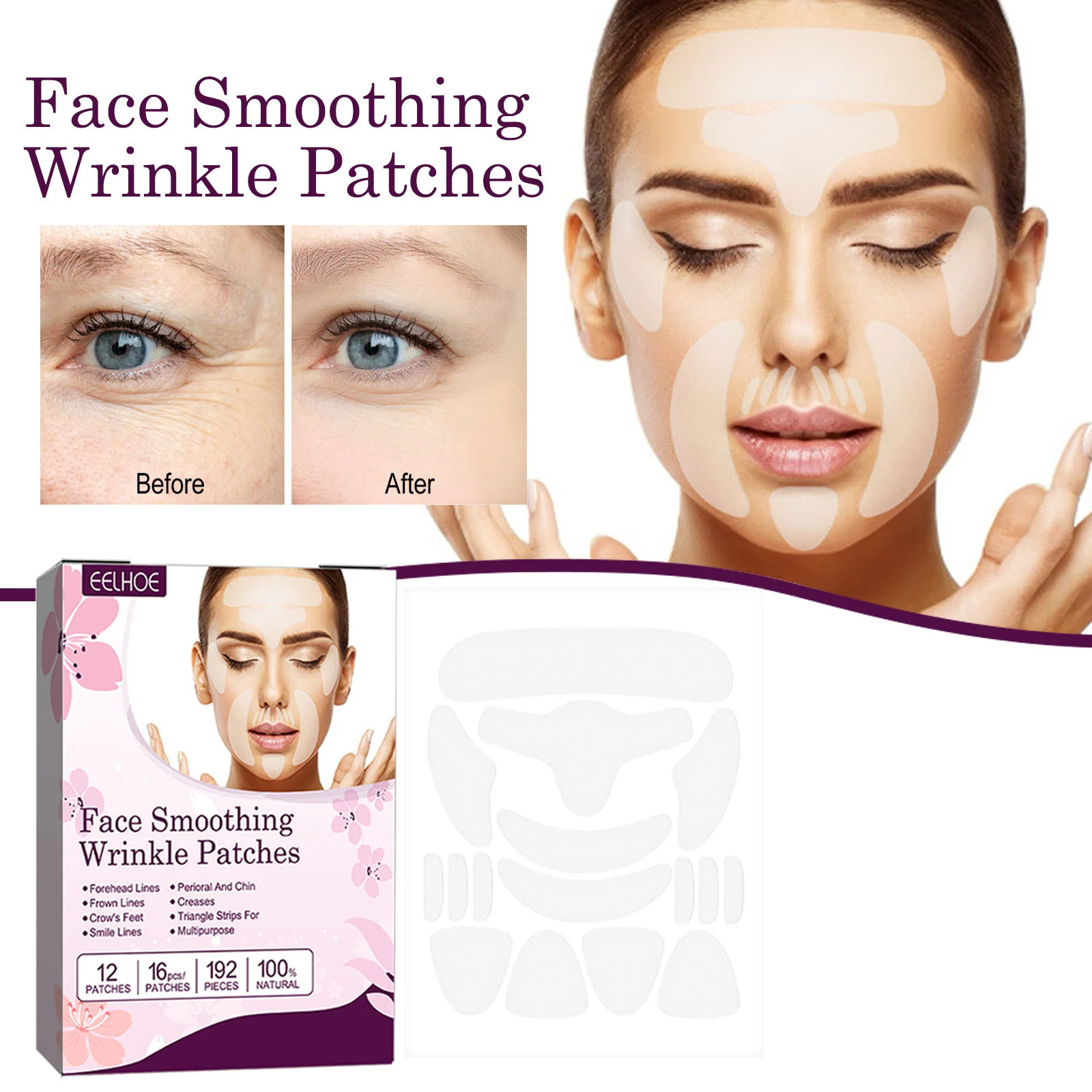 Wrinkle Patches 16pcs Set for Forehead Lines Crow's Feet Smile Lines Overnight Anti-Aging Face Smoothing 1 wrinkle patches 16pcs set forehead crows feet smile lines cih enwde3cp desc 1