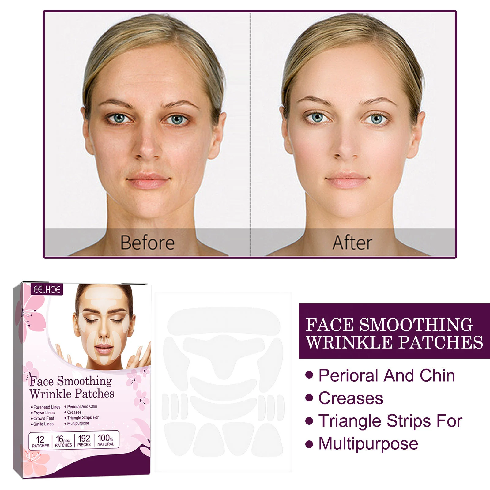 Wrinkle Patches 16pcs Set for Forehead Lines Crow's Feet Smile Lines Overnight Anti-Aging Face Smoothing 6 wrinkle patches 16pcs set forehead crows feet smile lines cih enwde3cp desc 6
